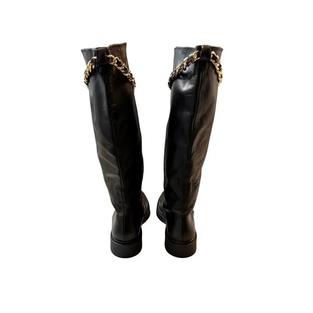 Anthropologie Alohas Pier Black Leather Chain Boots Size 40 NWOT